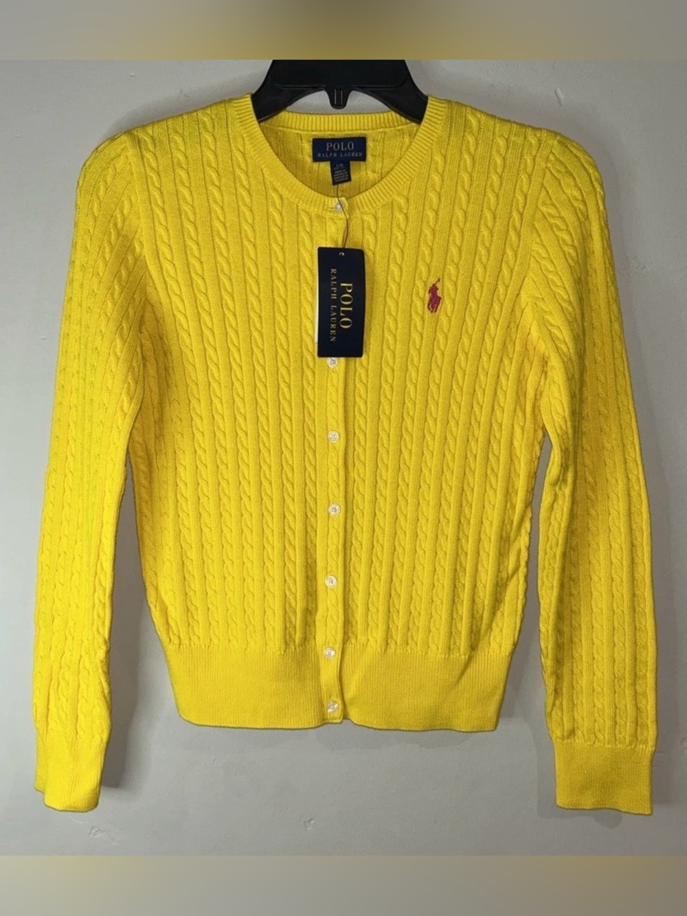 Polo Ralph Lauren Big Girl’s Cotton Cable Knit Cardigan Yellow Sz L (12-14) NWT